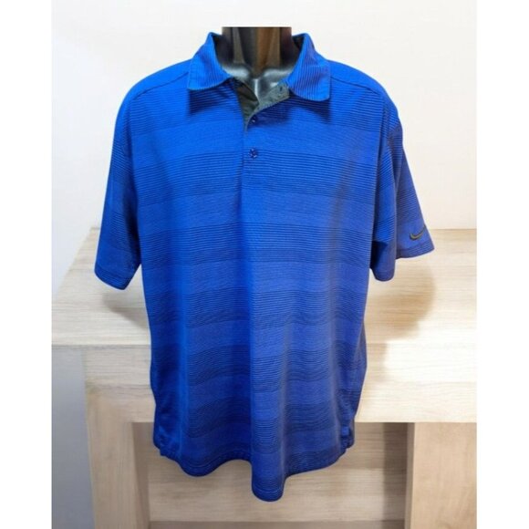 Niked Dri-Fit Mens Blue Stripe Golf Polo Large - Picture 1 of 7